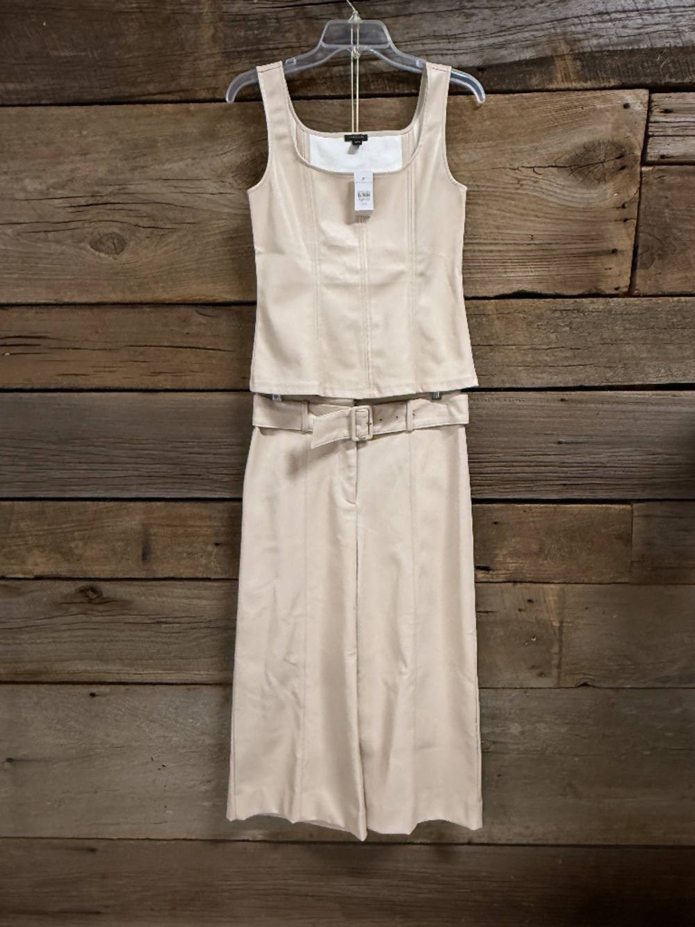 NWT Ann Taylor 2 piece faux leather set, cream, Top size XXS, pants size 0